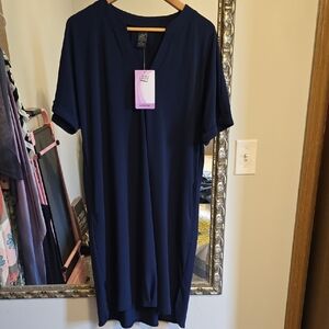 Navy Blue V-Neck Casual Dress